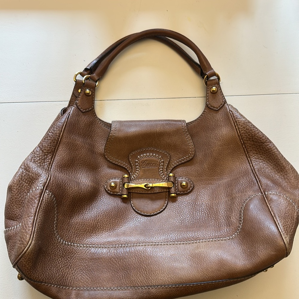 Gucci Brown Leather Shoulder Bag with Slouchy Hobo Design